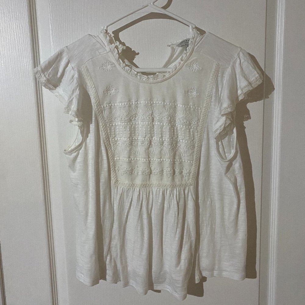 Lucky Brand White Short Sleeve Blouse